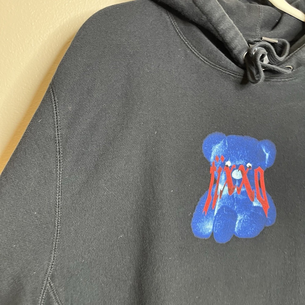 Tixxo Essential Bear Hoodie Grunge Black Goth Haunted Toy Sweatshirt Skater XL - Picture 4 of 11